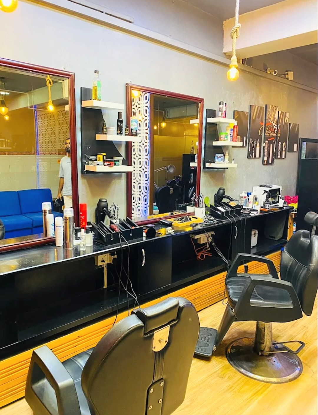 Inside Salon Charming Kandy — styling chairs, mirrors and workstation
